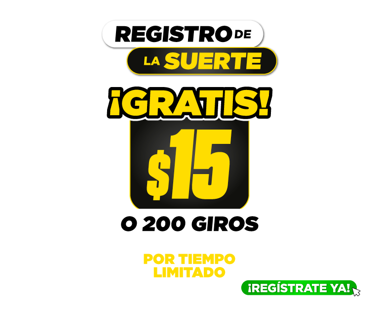 Registro de la suerte: 15 USD o 200 giros